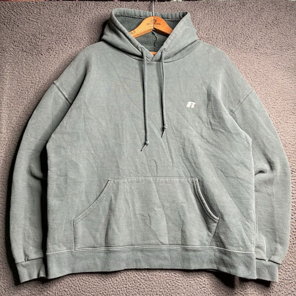 Vintage Russell Athletic Pull Over Hoodie Mens Large Sea Moss Green Sweatshirt